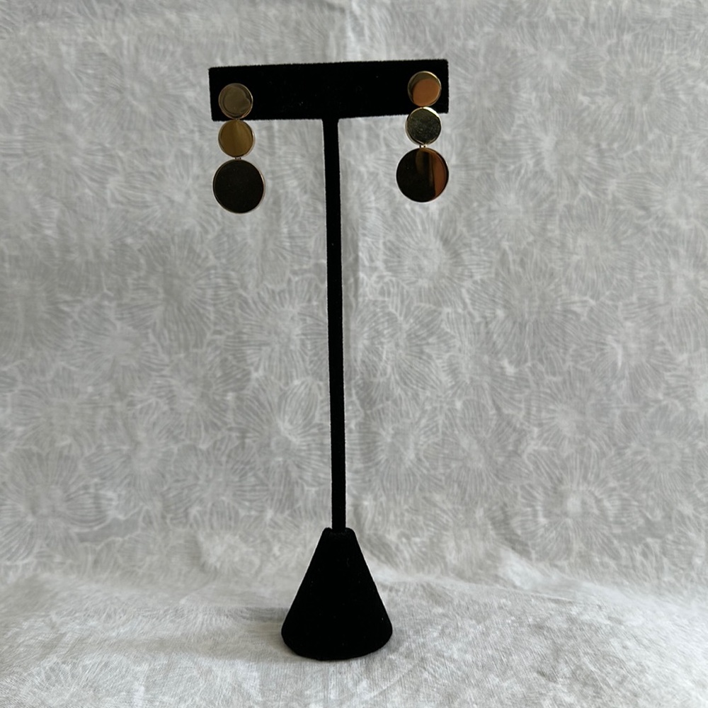 Gold Three Disk Post Earrings